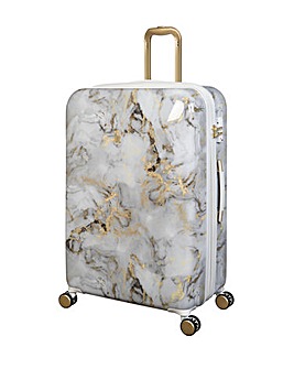 IT Luggage Sheen Large Gold/Grey Marble Print Hardshell Suitcase with TSA Lock