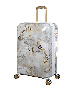 IT Luggage Sheen Medium Gold/Grey Marble Print Hardshell Suitcase with TSA Lock