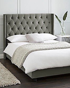 Allegra Winged Velvet Bed with 3 Layer Memory Foam Hybrid Mattress