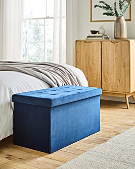 Navy Velvet Storage Ottoman