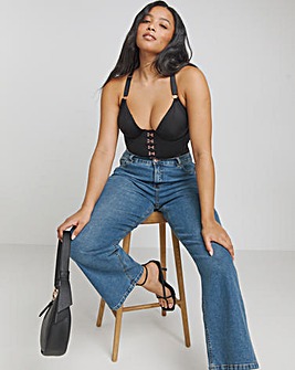 Figleaves Neoprene Underwired Front Fastening Non Padded Corset (B-F) Black