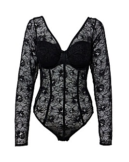 Figleaves Underwired Non Padded All Over Lace Body Black
