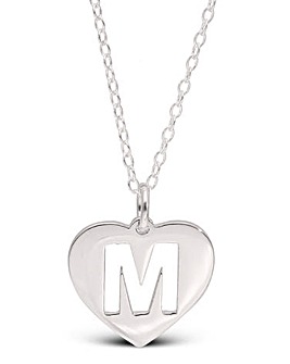 Sterling Silver Initial Heart Pendant on 18 Inch Chain