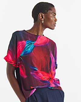 Tropical Print Short Sleeve Boxy Top