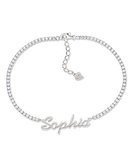 Sterling Silver Nameplace Cubic Zirconia Tennis 7.9 Inch Bracelet