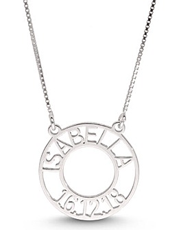 Sterling Silver 22mm Round Name & Date Necklace