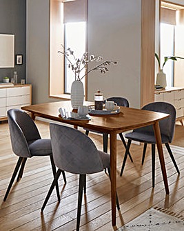 Peyton Walnut Large Rectangular Dining Table with 4 Klara Dining Chairs