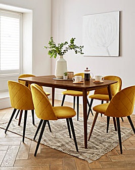Peyton Walnut Large Rectangular Dining Table with 6 Klara Dining Chairs