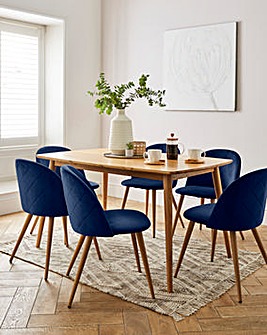 Peyton Oak Large Rectangular Dining Table with 6 Klara Dining Chairs