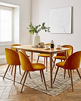 Peyton Oak Large Rectangular Dining Table with 6 Klara Dining Chairs