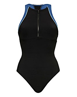 Figleaves Freestyle Sports High Neck Colourblock Zip Shaping Swimsuit