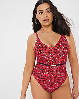Figleaves Mala Underwired Belted Leopard Tummy Control Swimsuit