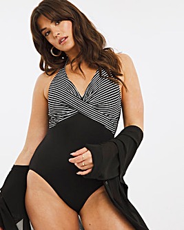 Figleaves Tailor Halter Twist Front Tummy Control Stripe Swimsuit