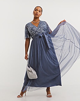 Maya Curve Wrap Sequin Maxi Dress