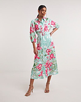 Raishma Studio Floral Print Belted Shirt Midi Dress