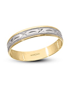 9Carat Two-Colour Gold Diamond Cut Kiss Design 4MM Wedding Ring