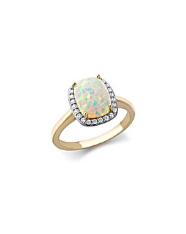 9ct Gold CZ and Synthetic Opal Halo Ring