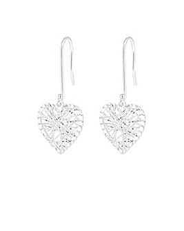 Simply Silver Sterling Silver 925 Diamond Cut Cage Heart Drop Earrings