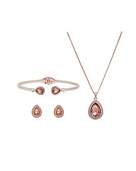 Jon Richard Rose Gold Plated With Pink Pear Crystals Trio Set - Gift Boxed
