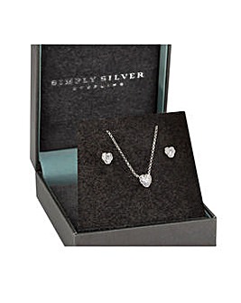 Simply Silver Sterling Silver 925 Crystal Heart Set - Gift Boxed
