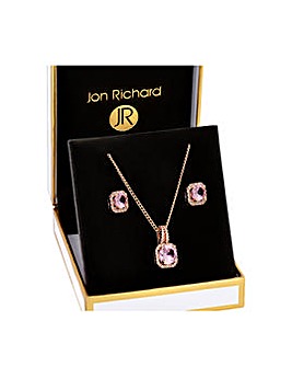 Jon Richard Pink Square Drop Pendant And Earring Set - Gift Boxed