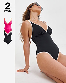 Value 2 Pack Cross Over High Leg Swimsuits