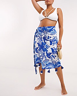 Border Print Pom Pom Sarong