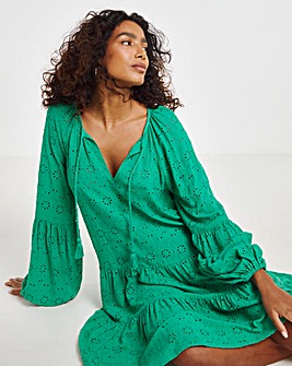 Beach to Beach Green Broderie Beach Dress