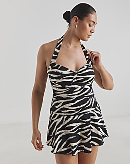 Halterneck Zebra Print Swimdress