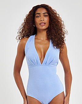 Textured Cross Back Plunge Swimsuit