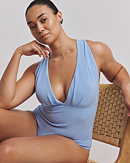 Textured Cross Back Plunge Swimsuit