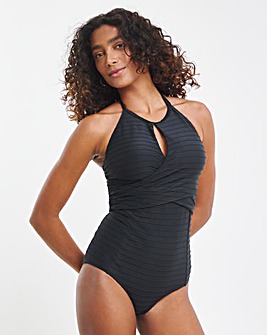 Figleaves Tailor Wide Rib Halterneck Tummy Control Swimsuit