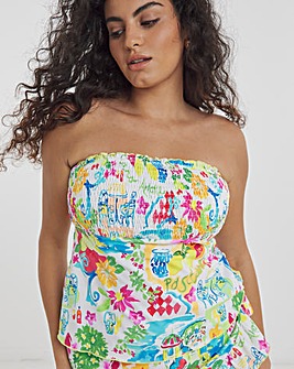 Positano Print Shirred Detail Tankini Top
