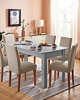 Dakota Extending 6 to 8 Seater Table with 6 Ava Fabric Chairs