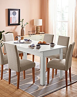 Dakota Extending 6 to 8 Seater Table with 6 Ava Fabric Chairs