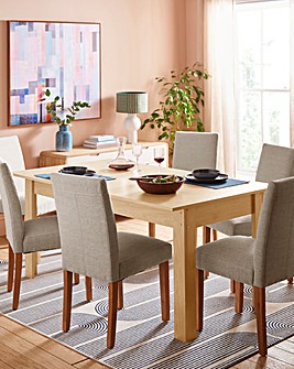 Dakota Extending 6 to 8 Seater Table with 6 Ava Fabric Chairs