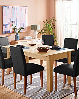 Dakota Extending 6 to 8 Seater Table with 6 Ava Leather Chairs