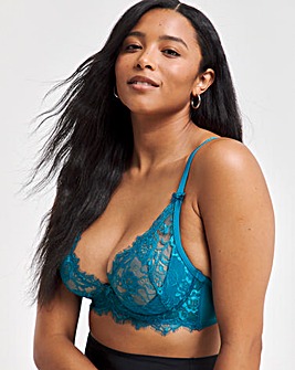 Figleaves Pulse Lace Underwired Plunge Bra B-G - Teal