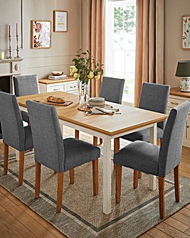 Julipa Ashford Extending 6 to 8 Seater Table with 6 Ava Fabric Chairs