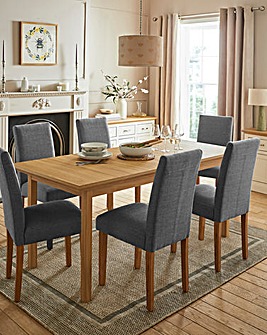 Julipa Ashford Extending 6 to 8 Seater Table with 6 Ava Fabric Chairs