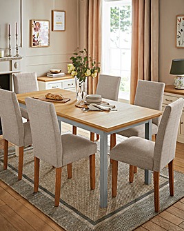 Julipa Ashford Extending 6 to 8 Seater Table with 6 Ava Fabric Chairs