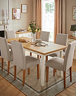 Julipa Ashford Extending 6 to 8 Seater Table with 6 Ava Fabric Chairs