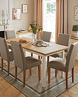 Julipa Ashford Extending 6 to 8 Seater Table with 6 Ava Leather Chairs