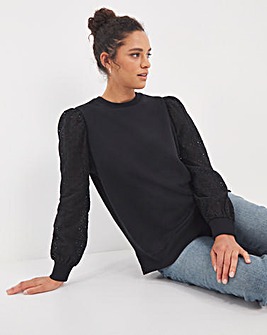 Black Broderie Sleeve Sweatshirt