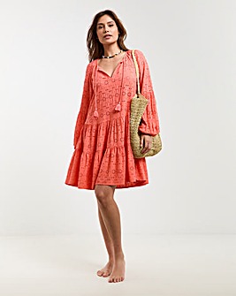 Beach To Beach Broderie Mini Beach Dress