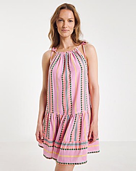 Beach to Beach Jacquard Stripe Mini Beach Dress
