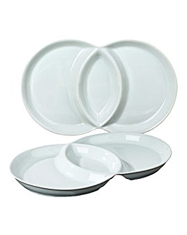 White Set of 2 3-Section Serving Dishes