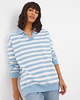 Blue and White Stripe Collar Sweatshirt