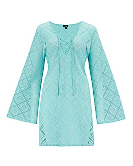 Pour Moi Crochet Lace Long Sleeve Beach Cover Up