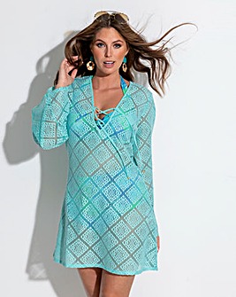 Pour Moi Crochet Lace Long Sleeve Beach Cover Up